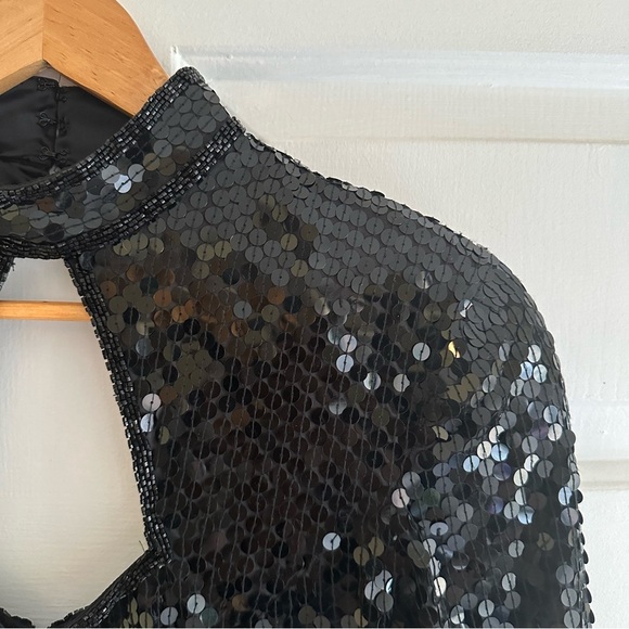 Vintage NiteLine Black Sequin Keyhole High Heart Neck Mini Dress Size 10 Swifty - Picture 4 of 7